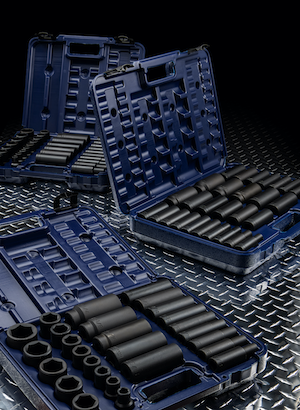 Three American-made, blow-molded cases for impact socket sets