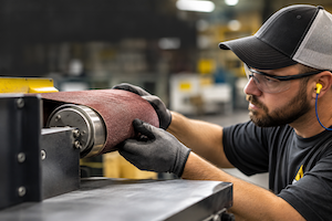 Klingspor Abrasives_operator with belt_metalfinishes