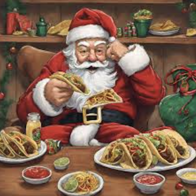 Santa eating tacos