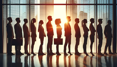 business people lined up image